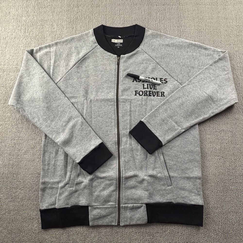 A**holes live forever Jacket Adult Size Extra Large Gray Full Zip Long Sleeve
